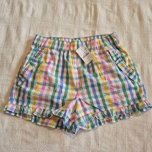 Crewcuts girls size 12 gingham ruffle trimmed pocket & leg, eladtic waist NWT